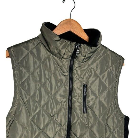 Chebella Quilted Vest Size Large Full Zip Pockets Olive Green Casual Winter - Picture 2 of 11